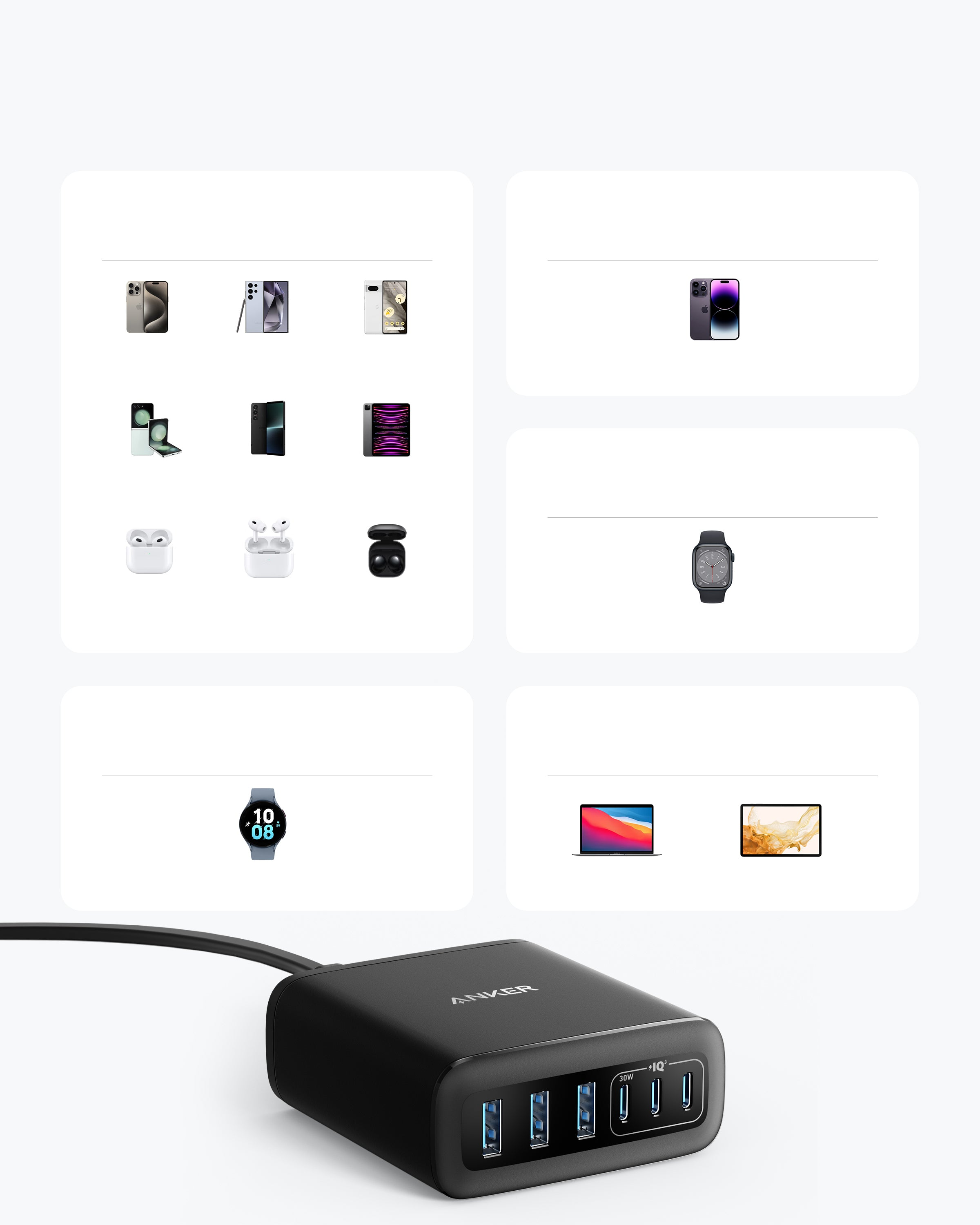 Anker Charger (112W, 6 Ports, GaN) - Black Anker Charger (112W, 6 Ports, GaN) - Black